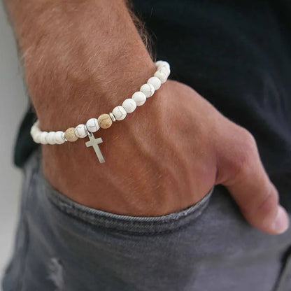 Men's Cross and Bead Bracelet