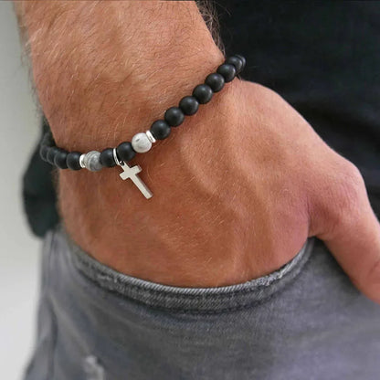 Men's Cross and Bead Bracelet