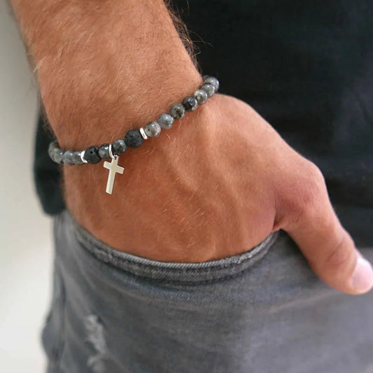 Men's Cross and Bead Bracelet