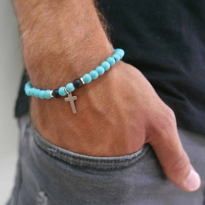 Men's Cross and Bead Bracelet