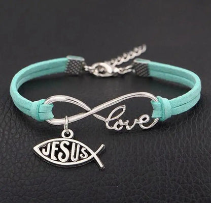 Leather Rope Bracelet (Infinite Love and Jesus)