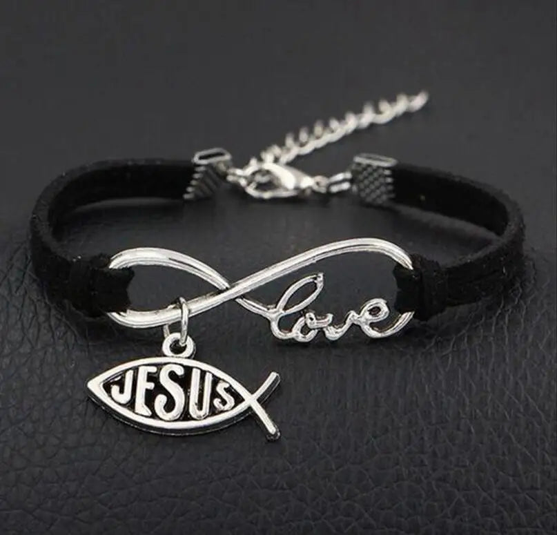 Leather Rope Bracelet (Infinite Love and Jesus)