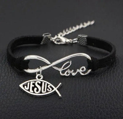 Leather Rope Bracelet (Infinite Love and Jesus)