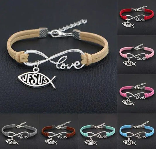 Leather Rope Bracelet (Infinite Love and Jesus)