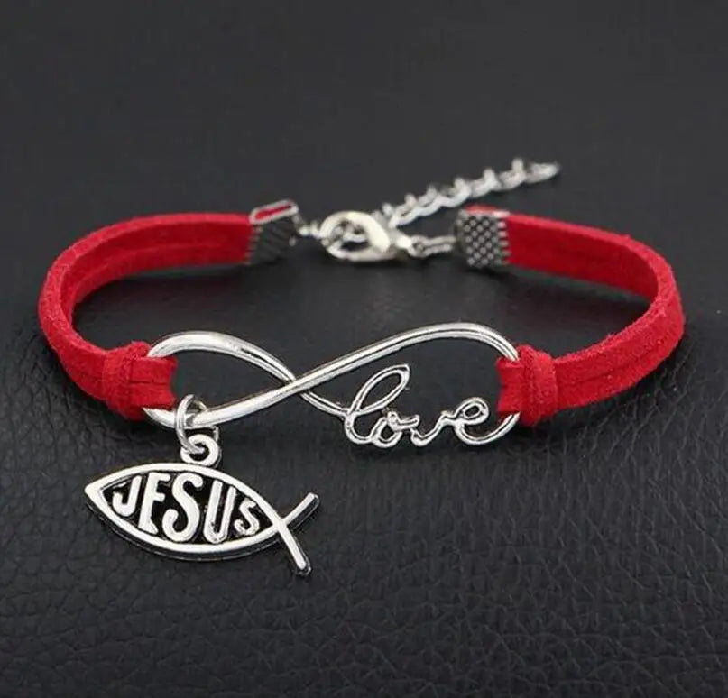 Leather Rope Bracelet (Infinite Love and Jesus)