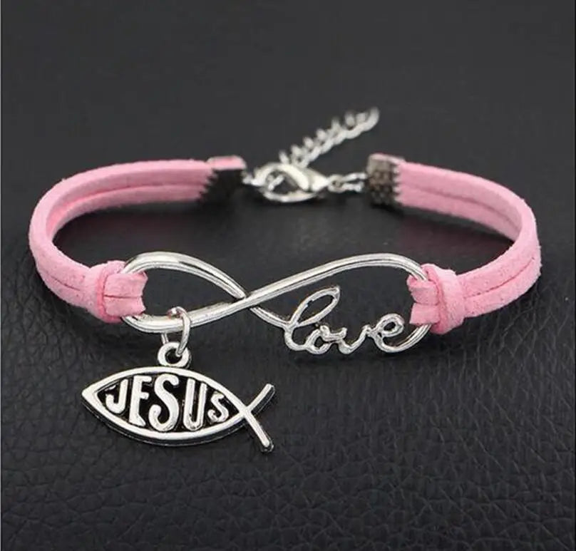 Leather Rope Bracelet (Infinite Love and Jesus)