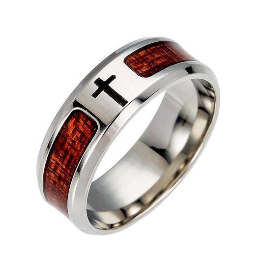 Wood and Steel Men's ring - 8mm wide
