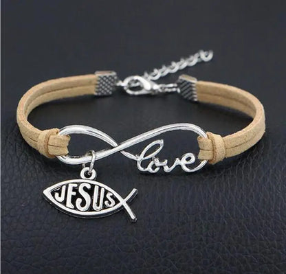 Leather Rope Bracelet (Infinite Love and Jesus)