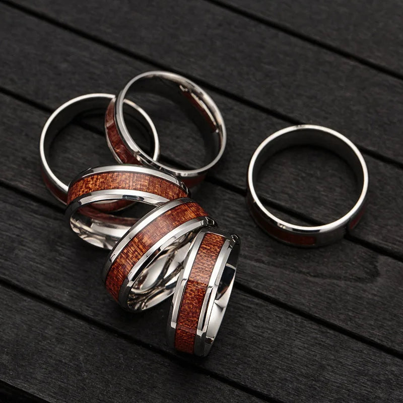 Wood and Steel Men's ring - 8mm wide
