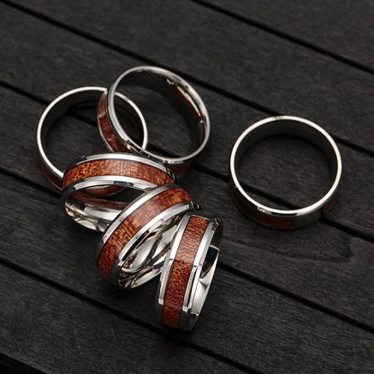 Wood and Steel Men's ring - 8mm wide
