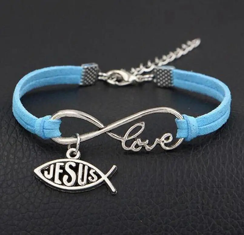 Leather Rope Bracelet (Infinite Love and Jesus)