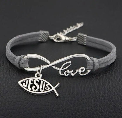 Leather Rope Bracelet (Infinite Love and Jesus)