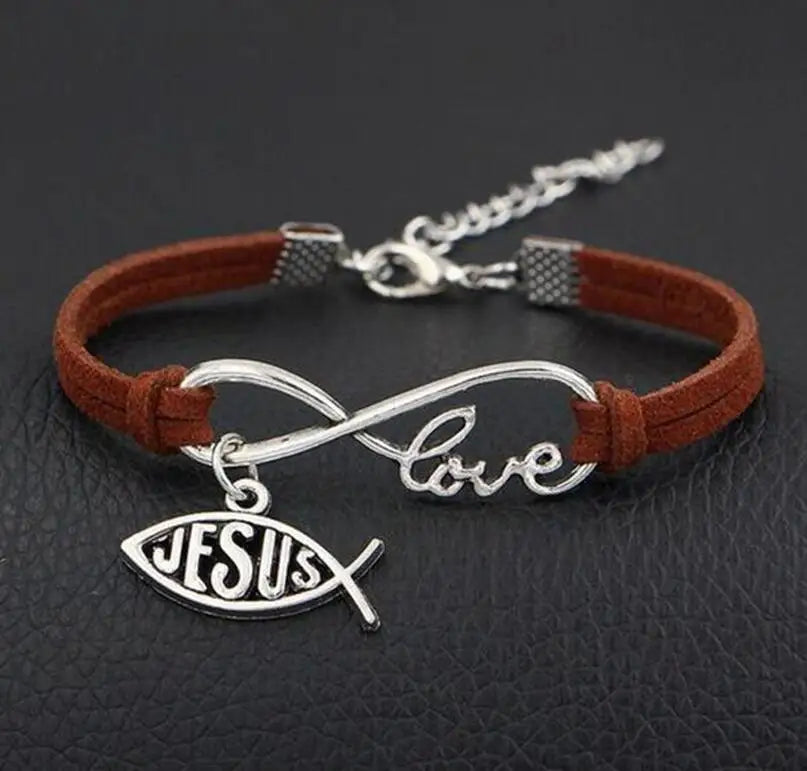 Leather Rope Bracelet (Infinite Love and Jesus)