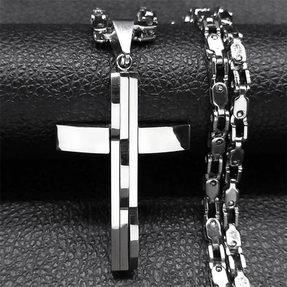 Stainless Steel Cross Pendant and Necklace