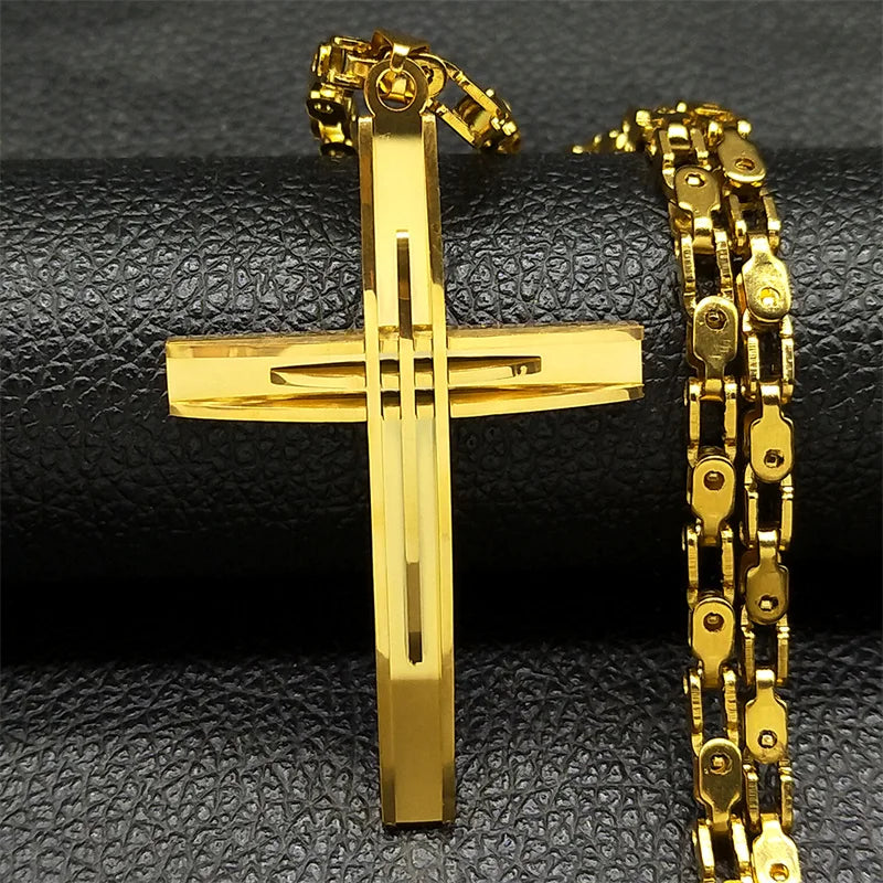 Stainless Steel Cross Pendant and Necklace