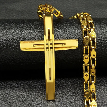 Stainless Steel Cross Pendant and Necklace