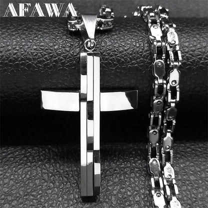 Stainless Steel Cross Pendant and Necklace