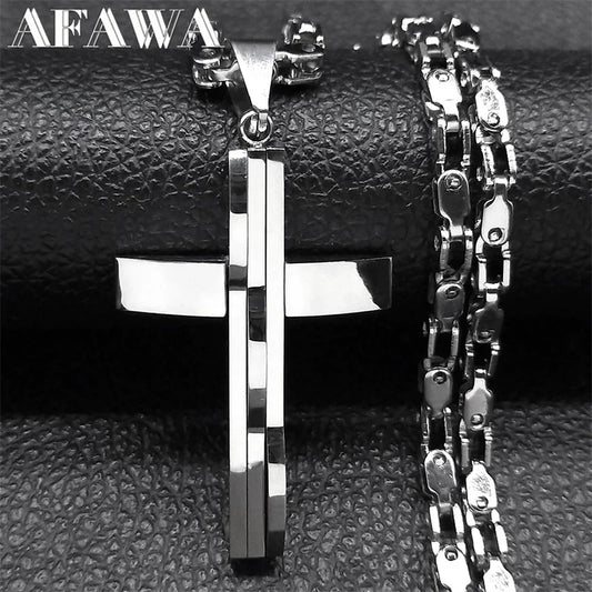 Stainless Steel Cross Pendant and Necklace