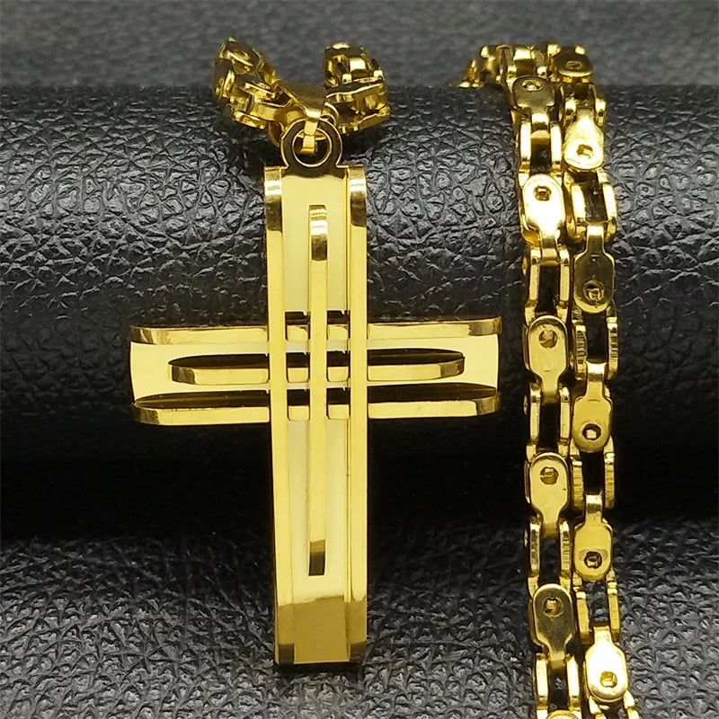Stainless Steel Cross Pendant and Necklace