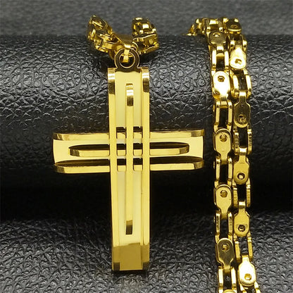 Stainless Steel Cross Pendant and Necklace