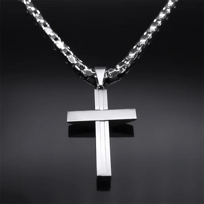 Stainless Steel Cross Pendant and Necklace