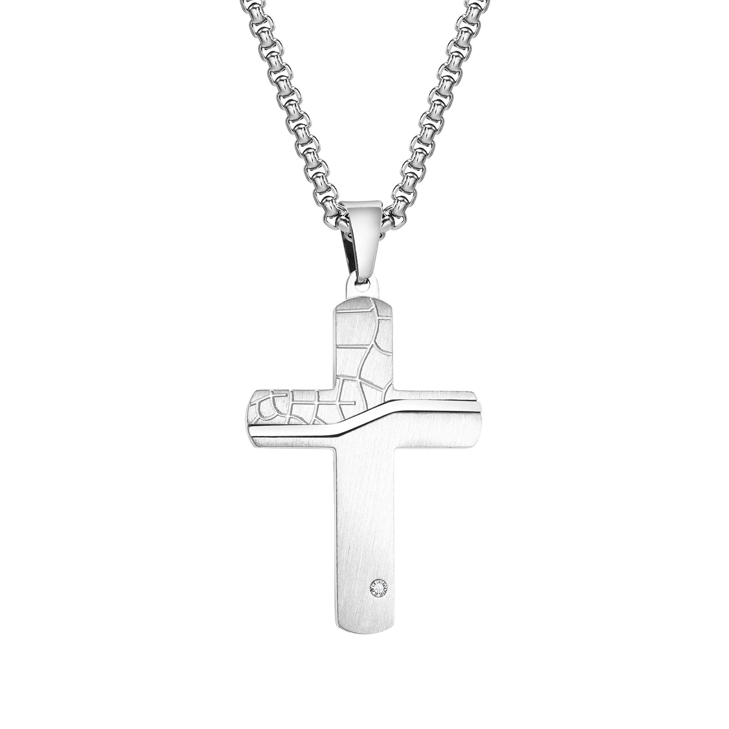 Textured Cross Pendant and Necklace with CZ stone