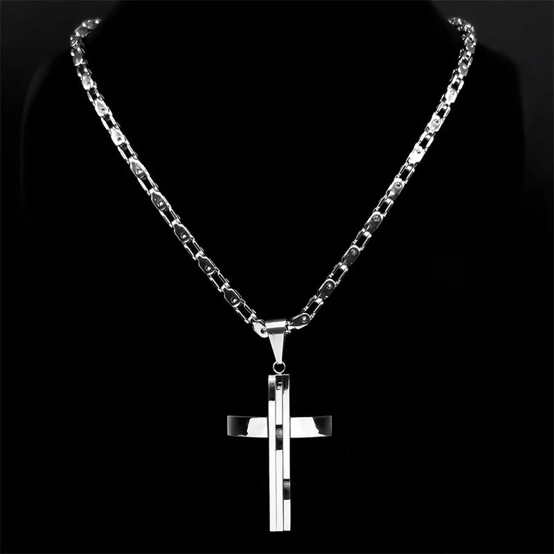 Stainless Steel Cross Pendant and Necklace