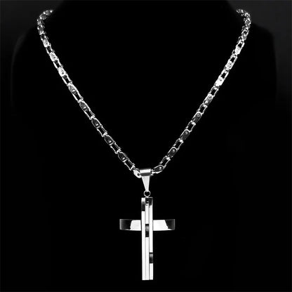 Stainless Steel Cross Pendant and Necklace