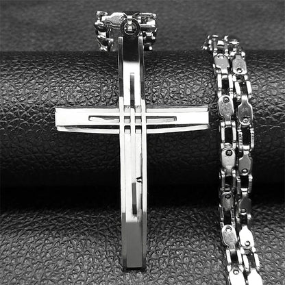 Stainless Steel Cross Pendant and Necklace