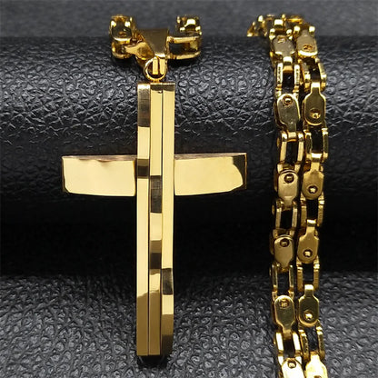 Stainless Steel Cross Pendant and Necklace