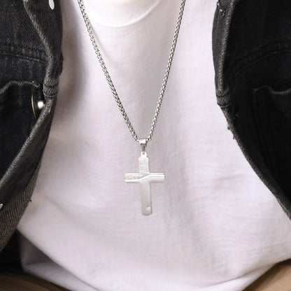 Textured Cross Pendant and Necklace with CZ stone