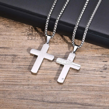 Textured Cross Pendant and Necklace with CZ stone