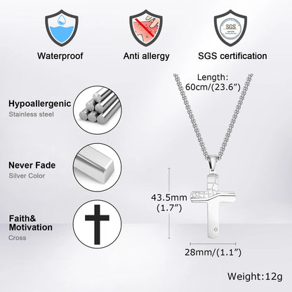 Textured Cross Pendant and Necklace with CZ stone
