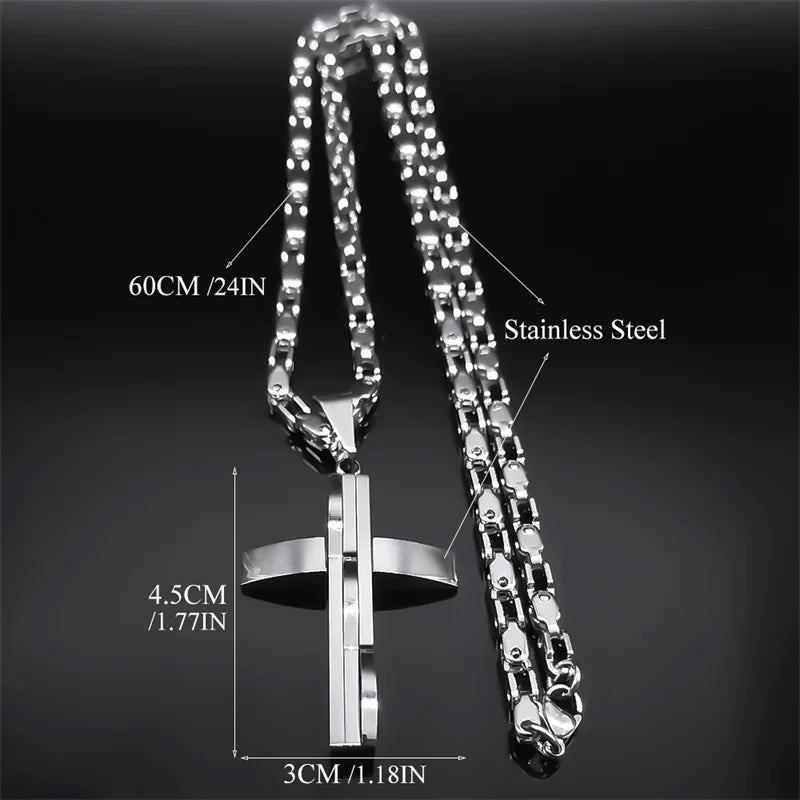 Stainless Steel Cross Pendant and Necklace