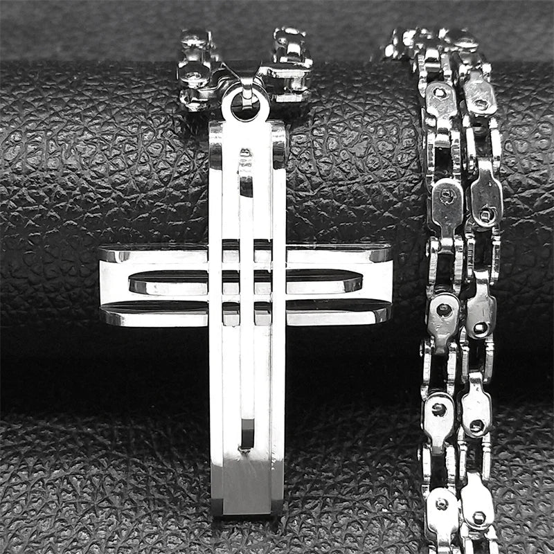 Stainless Steel Cross Pendant and Necklace