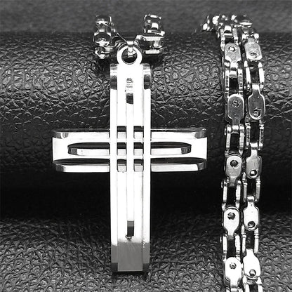 Stainless Steel Cross Pendant and Necklace