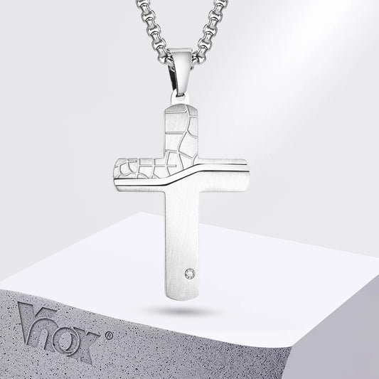 Textured Cross Pendant and Necklace with CZ stone