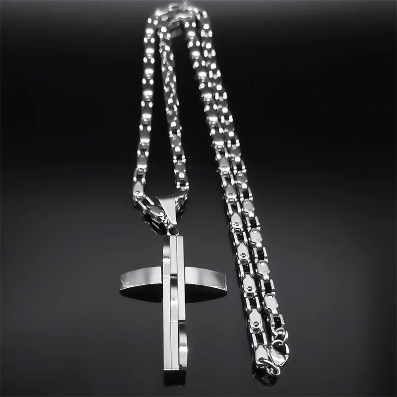 Stainless Steel Cross Pendant and Necklace